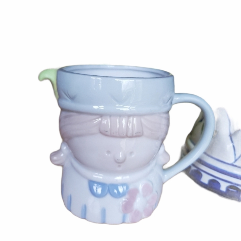 Vintage Handmade glazed Cute mug cup dutch girl Ceramic Pottery